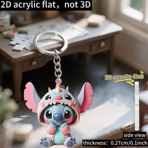 2 piezas de cadena de acero inoxidable 2D plana multifuncional decorativa, decoración de árbol de Navidad, adecuada para mochilas y llaveros [2D plana] Llavero de dinosaurio Stitch, adecuado para hombres y mujeres - Llavero de vacaciones lindo, bolsa de regalo, accesorios para automóviles, ideas de regalo para maestros, amigos, hermanas