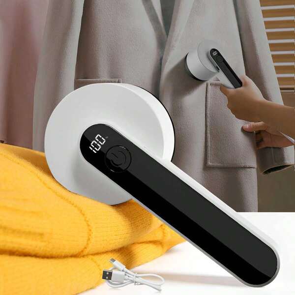 جهاز إزالة الوبر المحمول (شاشة رقمية بيضاء) 500 مللي أمبير، إزالة الوبر الكهربائية قابلة للشحن عبر USB ب- 6 شفرات، إزالة الكُرات من الأقمشة والأثاث والسجاد والأرائك، مستلزمات وأدوات التنظيف