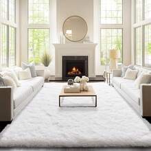 Thảm trải sàn màu trắng mịn 6ft X 9ft, thảm lông xù cỡ lớn thích hợp cho phòng khách hoặc phòng ngủ, thảm lông dày và mềm mại tạo thêm bầu không khí ấm cúng cho không gian - trắng - Xem 1