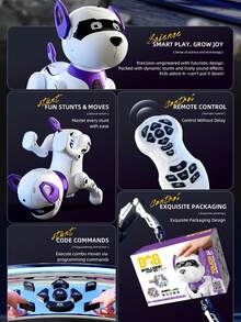 儿童遥控机器狗玩具，可编程智能跳舞和行走遥控机器人小狗，互动语音控制电子宠物礼物，适合 3-6-8 岁男孩和女孩 - 彩色 - 查看 5