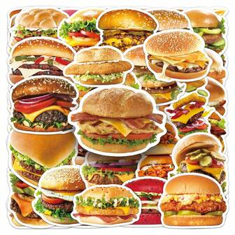 50PCS Fast Food Burger Graffiti Fun Stickers Aesthetic Decorative Water Bottles, Safety Hats, Luggage, Bicycles, Skateboards