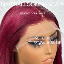 باروكة أمامية من الدانتيل بكثافة 200 دنير بطول 40 بوصة، لون بوردو 99j، شعر بشري أمامي من الدانتيل، باروكة أمامية من الدانتيل بشعر بشري مستقيم لون بوردو 99j، باروكة أمامية من الدانتيل بشعر بشري مع شعر طفل مسبق النتف لون بوردو 99j - SBUG - مشاهدة 2