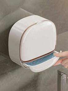 1个带盖豪华壁挂式皂碟，高品质沥水皂碟（无需钻孔），防水皂碟带沥水托盘，皂碟，带盖皂碟，壁挂式翻盖沥水皂碟，适用于浴室、浴室装饰、洗衣房、淋浴间、家居用品、皂碟和皂托、房间装饰、圣诞装饰 - 彩色 - 查看 3