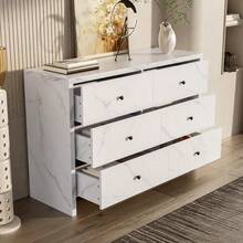 Sideboard, Eleganter Aufbewahrungsschrank mit Marmor-Optik, 120 cm, 6 Schubladen und schwarzem Holzgriff, Anti-Kipp-Vorrichtung - Modernes Möbelstück für Ihr Zuhause