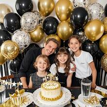 62pcs/36pcs Set Of 12inch/10inch/5inch Black, Gold, Black & Gold Sequin Latex Balloons, Suitable For New Year, Graduation, Wedding, Anniversary, Retirement Party, Bachelorette Party Decoration
