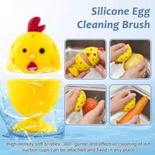 Silicone Egg Brush Cleaner,Multipurpose Fresh Eggs Fruit And Vegetable Rotating Scrubber Tool,And Sisal Wooden Brush With Ceramics Holder Reusable Cleaning Tools For Cleaning Eggs&Amp;Vegetables, Pans - 白色 - 查看 6