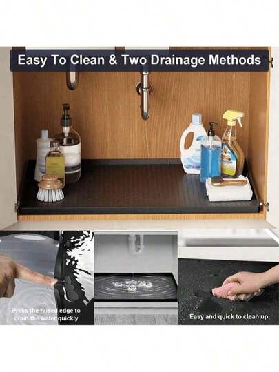 Extra Thick 1.8CM Silicone Under Sink Mat 34x22 Inch, High Edge Leak-Proof Cabinet Liner, Non Slip Kitchen Bathroom Organizer With Drain Holes (Black/Gray)