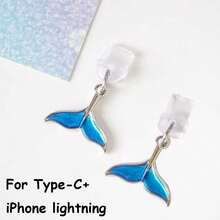 1 pieza Tapón antipolvo para smartphone con diseño de cola de sirena azul, accesorio creativo y elegante con colgante de metal de aleación con diseño de cola de sirena o ballena de la serie oceánica, tapón de silicona transparente para teléfono, auriculares, tableta, Kindle, decoración para puerto de carga del teléfono