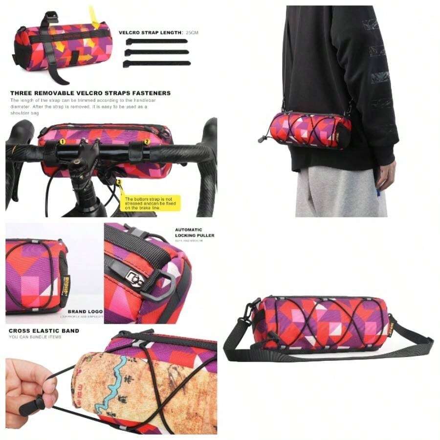 Bolsa para manillar de bicicleta, Bolsa delantera para bicicleta Fram Storage Roll Bag Mountain Road Bikes Shoulder Bag Ciclismo Accesorios - Verde - Camuflaje Rojo - Ver 1