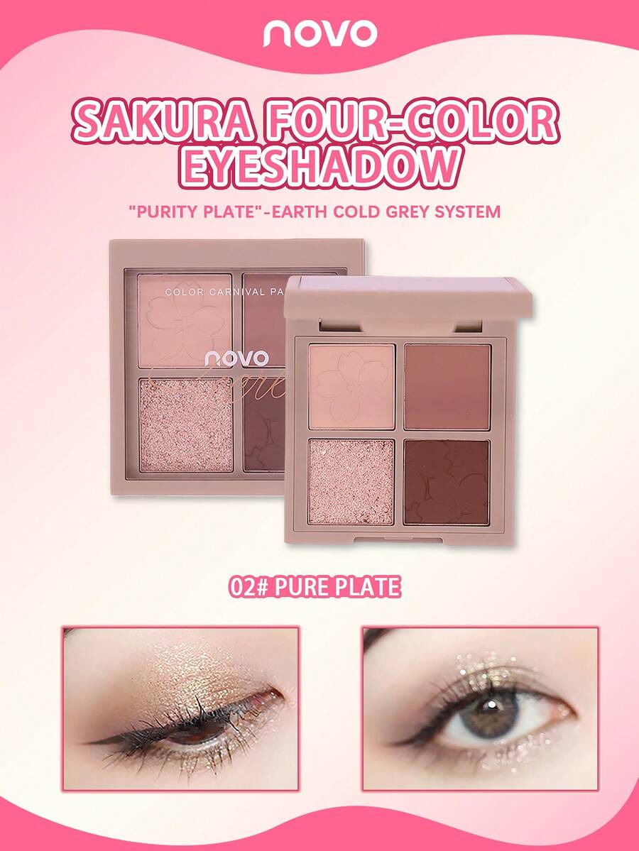 NOVO Paleta de Sombras Impermeável e Resistente ao Suor com 4 Cores, Matte, Matte Shimmer, Pérola Brilhante, Combinação de Sombras Cintilantes da História da Sakura