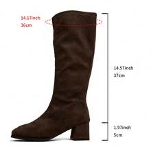 Fashionable Autumn/Winter Faux Suede Pointed Toe Chunky Heel Knee-High Boots, Comfortable For Vacation, Work, And Outdoor Wear - Brown - View 8