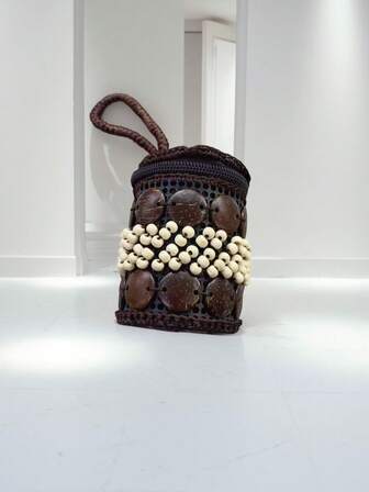 Bolso de mano pequeño y lindo de cáscara de coco estilo bohemio, europeo y americano, monedero hecho a mano tejido, billetera pequeña, monedero, cartera de dinero, cartera linda, cordón para mujer