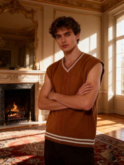 Men Plus Size Fashion Versatile Soft Comfortable Knit Sweater Vest, Fall/Winter