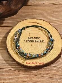 1pc Fashionable Vintage Bohemian Multi-Layer Random Color Glass Beaded Braided Adjustable Bracelet, Suitable For Women Everyday And Holiday Wear