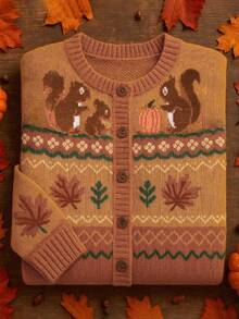 Going Out Tops Women's Women's Autumn Clothing Women's Winter Clothing Autumn/Winter Urban Casual Wear Women's Autumn Winter Elegant Knitwear Collection Squirrel Pinecone Pattern Autumn Elements Autumn Winter Women's Thicken Styles Grey Oversized LooseFit Top Autumn/Winter Fashionable Comfortable Versatile Casual Wear Minimalist Home & Commute Design Button Decorated Small Round Neck Long Sleeved Cardigan Women's Sweater 2025 New Arrivals