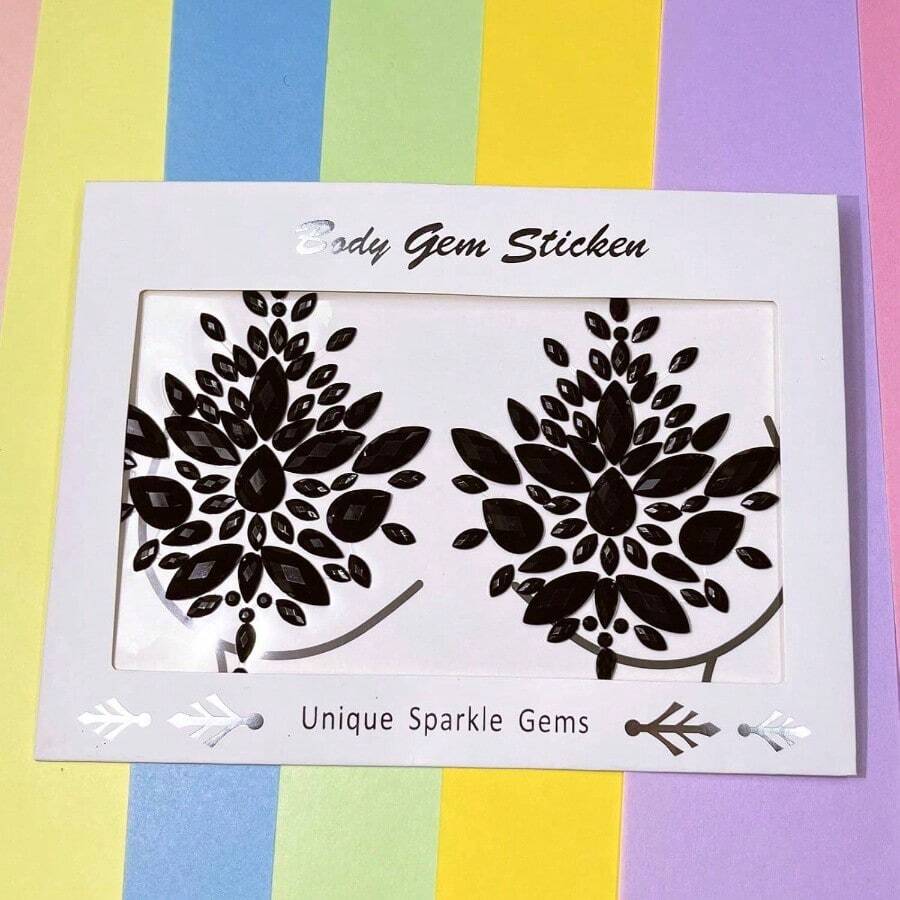 Black Body Gems Sticker Halloween Sticker Temporary Tattoo Nipple Covers Pasties Body Jewels Face Gems Festival - Black - View 1