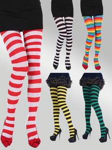 1pc Striped Tights, European & American Popular Christmas Striped Pantyhose, Skinny Mismatched (Fits Up To 130lbs), Cozy - Multicolor - View 4
