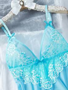 Women's Sexy Lingerie Lace Thong Underwear Seductive Camisole Nightgown - Baby Blue - View 5