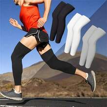 1 Pair Men'S Sports Compression Leg Sleeves, Breathable Cooling Ice Fabric, Solid Color, Machine Washable, Suitable For Cycling, Hiking, Basketball, Football - Summer Outdoor Sports Gear