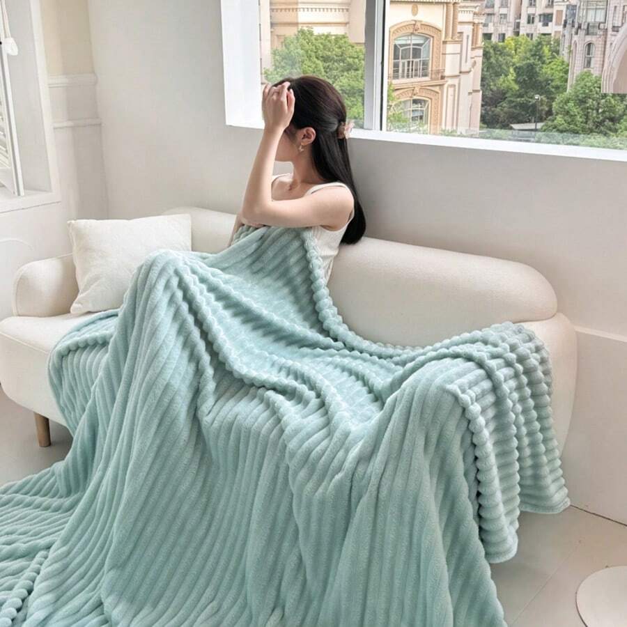 1pc Soft Vintage Style Faux Fur Blanket - Cozy Choice For Sofa And Chairs, Striped Pattern, Machine Washable, Polyester Blend, Comfortable For All Seasons, Chair/Bed Cover | Soft Blanket | Polyester Blend, Rabbit Decor