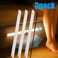 3 piezas de luces con sensor de movimiento, barras de luz nocturna para dormitorio, luces LED recargables por USB, adecuadas para habitación, gabinete, armario, pasillo y escaleras, 50 cm/30 cm/20 cm/10 cm, luz cálida/luz blanca - 3 piezas - Ver 12