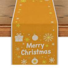 1 pieza Mantel decorativo navideño, Opciones de tamaños múltiples para camino de mesa, Decoración navideña para el hogar, Papá Noel, Campanas, Muñeco de nieve, Hombre de jengibre, Árbol de Navidad, Regalos, Enanos