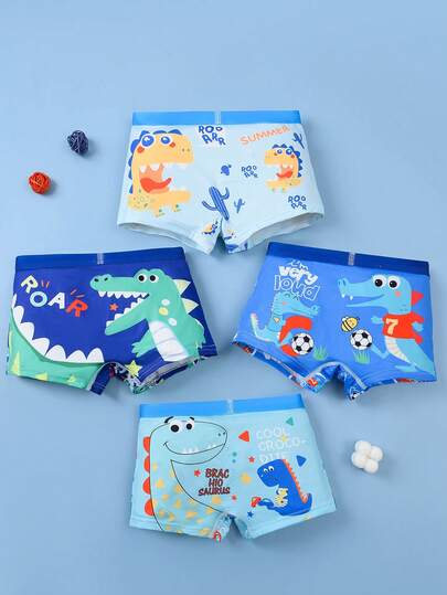 4pcs Boys Underwear Set, Comfortable Breathable Cartoon Dinosaur & Ball Print Briefs, Trunks For Kids, Boys, Children