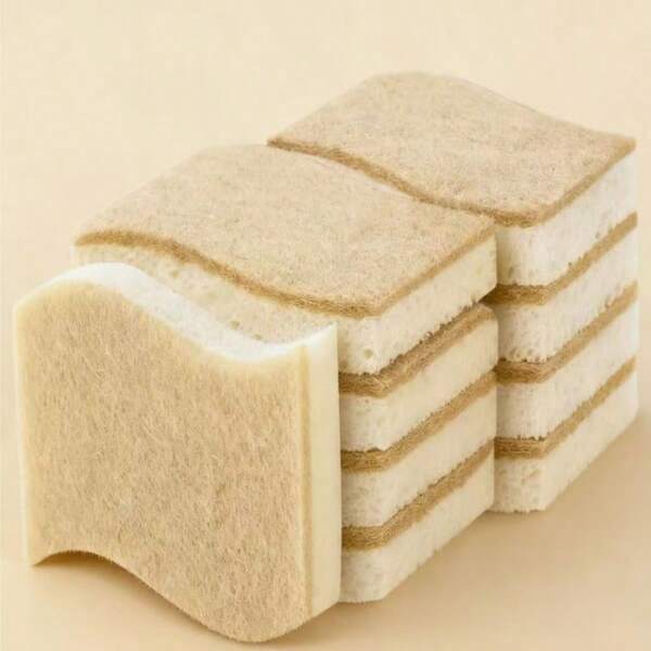 9pcs Natural Kitchen Sponge Scrubbers - Plant Fiber And Coconut Fiber Dish Sponges For Cleaning Dishes, Kitchen Counters, Tiles
