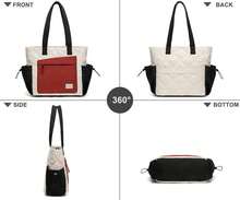 Wytidian 2PCS Women Tote Bag, Puffer Lightweight Shoulder Bags, Quilted Nurse Totes With Zipper For Work, Traveling, College - Brown - View 4