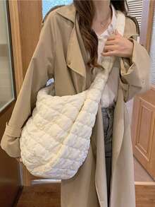 通勤风云褶皱大包休闲轻盈大容量斜挎包 - 白色 - 查看 3