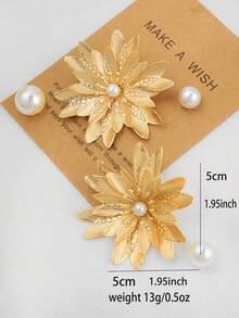 1 Pair Luxury Fashion Floral Design Earrings For Women, Suitable For Parties, Gatherings, Gifts, And Daily Wear - Gold - View 5