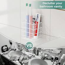 Adhesive Toothbrush Holder Wall Mounted Suction Toothpaste Organizer Cup For Shower Razor Holder Caddy Tray Storage Stand With Drainage White Restroom Bathroom Accessories And Decor - 2個插槽+白色 - 查看 4
