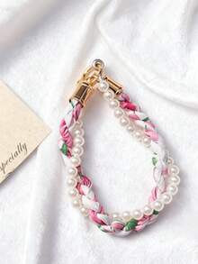 1pc Stylish Pink Braided & Pearl-Detailed Multi-Functional Phone Lanyard, Fashion-Forward Design With Gold-Tone Hardware & Cute Charms, Perfect For Daily Use, Parties, Weddings, Bridal Showers, Gifts For Her, Accessory For Phone Security & Style