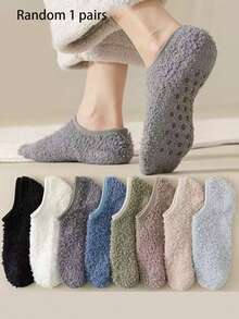 1/3/6 Pairs Random Women Short Socks, Coral Fleece Socks, Fluffy Socks, Indoor Home Warm Non-Slip Short Tube Sleeping Socks, Suitable For Multiple Occasions, Autumn/Winter