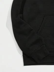 Sudadera con capucha de felpa para hombres con bolsillo, diseño estampado, para otoño/invierno, top de manga larga - Negro - Ver 5