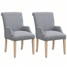 Esszimmerstuhl aus Leinen, 2er-Set mit Beinen aus Massivholz, mit Armlehnen, dickem Kissen, verstellbaren Beinen, Schlafzimmerstuhl, Küchenstuhl, Wohnzimmer-Loungesessel, Grau