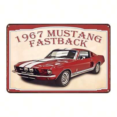 Vintage 1967 Mustang Fastback Metal Tin Sign Wall Art - Weather-Resistant Iron Decor For Man Cave, Bar, Garage, 1 Pc (8"X12") Classic Car Collector's Decorative Poster