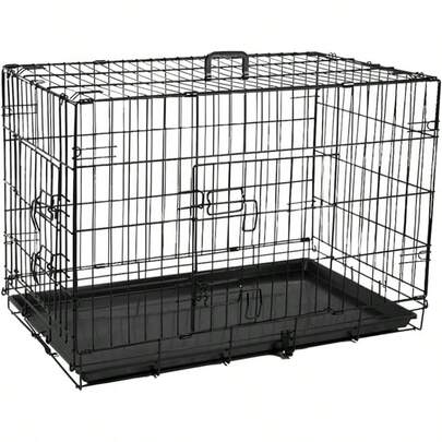 Pet Cage Dog Puppy Training Folding Metal Crate Small 24 Inch Pet Animal Transport With Solid Tray 2 Doors 4 Locks Black 24 Inch