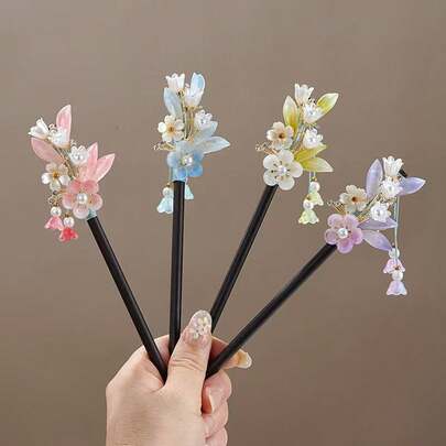 优雅花朵流苏发夹，传统中式发饰，适合搭配旗袍，复古美感，精致花朵流苏设计，情人节礼物，发饰