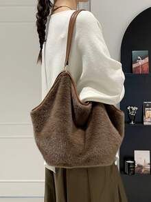 Plush Faux Fur Leopard Print Handbag,Y2K Furry Fur Purse,Chain Fuzzy Strap Cheetah Print Shoulder Tote Bag For Women Gift