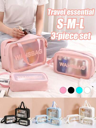 3/1 件加厚 PVC 防水洗漱包，大容量透明化妆包，适用于旅行和浴室收纳，化妆品收纳包，户外旅行必需品，大学宿舍必备品，送给家人、朋友、万圣节、圣诞节的礼物