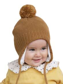 1pc/2pcs Baby Toddler Pom Pom Warm Ear Protection Knit Beanie Hat, Cute For Winter Holiday - 1PC - View 7