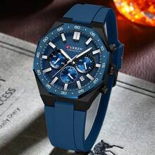 CURREN Men's Fashion Quartz Chronograph Wristwatch, Waterproof Silicone Strap, With Luminous & Auto Date Display - Multicolor - View 3