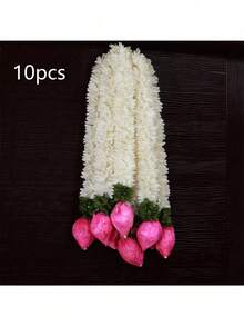 6pcs Diwali Jasmine Hanging Decorations (With Lotus Buds) - Artificial Jasmine Garlands, Elegant White Design, Suitable For Placement On Mantelpieces, Dining Tables & Wall Decoration, Diwali Decorations, Durable Material, Long-Lasting Fragrance - The Ideal Gift For Diwali Celebrations Or Luxurious Family Living