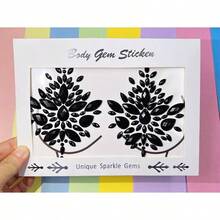 Black Body Gems Sticker Halloween Sticker Temporary Tattoo Nipple Covers Pasties Body Jewels Face Gems Festival - Black - View 2