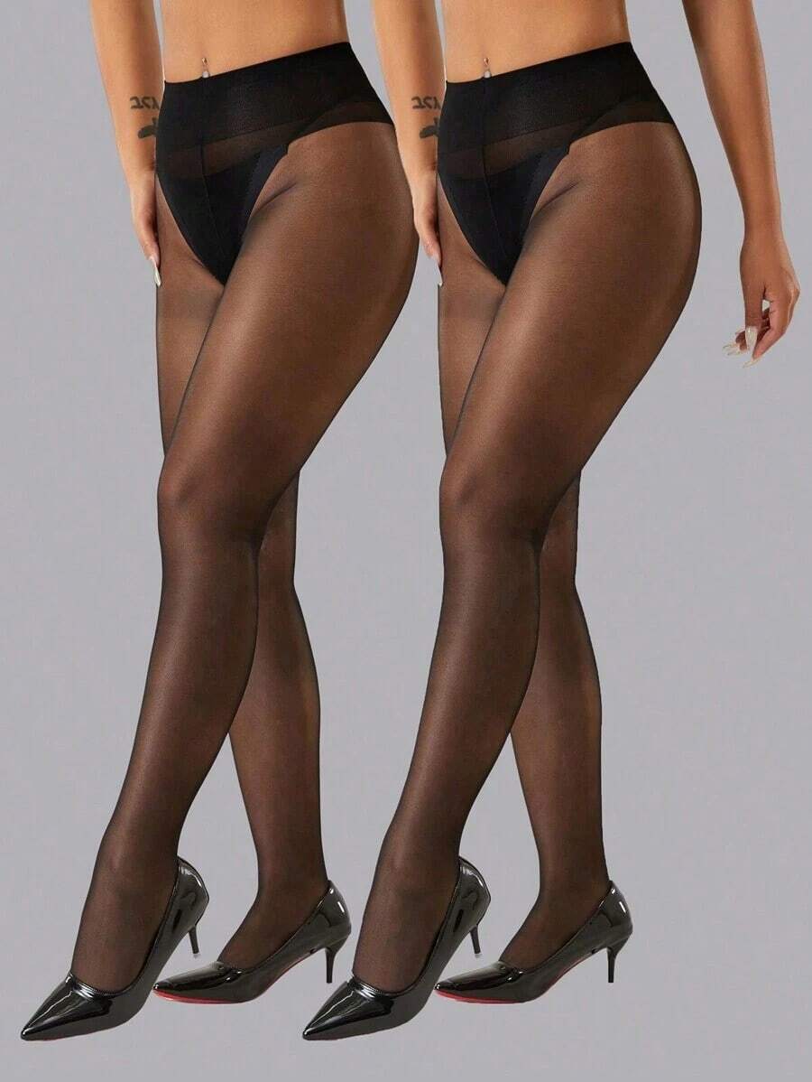 Women's Sexy 30D Sheer Black Pantyhose, Fashionable Minimalist Tights, Comfortable & Versatile - 黑色 - 查看 1