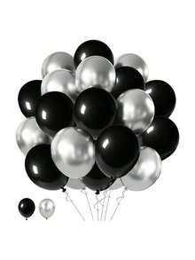 10/50/30pcs Black And Silver Balloons, Suitable For Gender Reveal Party, Bachelor/Bachelorette Party, Celebration Party, Birthday, Graduation, Anniversary, Independence Day Party, Bridal Shower, Christmas, Halloween, Valentine's Day, Mother's Day - Multicolor - View 2