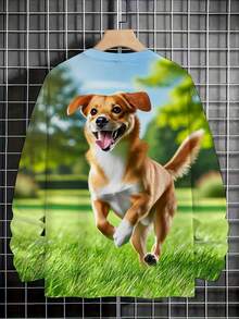 Customizable Photo, Text & Pet Design Long Sleeve T-Shirt, Personalized Dog Or Cat Pattern, Polyester Knit Fabric, Casual Round Neck T-Shirt, Unisex, Comfortable For All Seasons, Gift For Pet Lovers - Multicolor - View 4