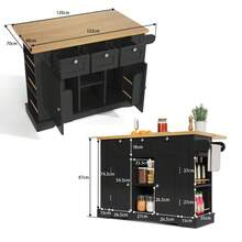 132cm Mobile Kitchen Table, Country Style, Folding Worktop, Multifunctional Cabinet, Drawer, Spice Rack, Towel Holder, 5 Rolls, Integrated Socket, Kitchen/Dining Room/Home - Natural+Black + MDF + Kitchen - View 5