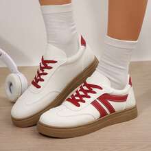 Office Work Sneakers Woman Modern Casual Sporty Colorblock Patchwork Upper German Training Sneakers Spring Autumn Tennis Shoes Sneakers Outdoor Walking Travel Sport - Đỏ và trắng - Xem 5
